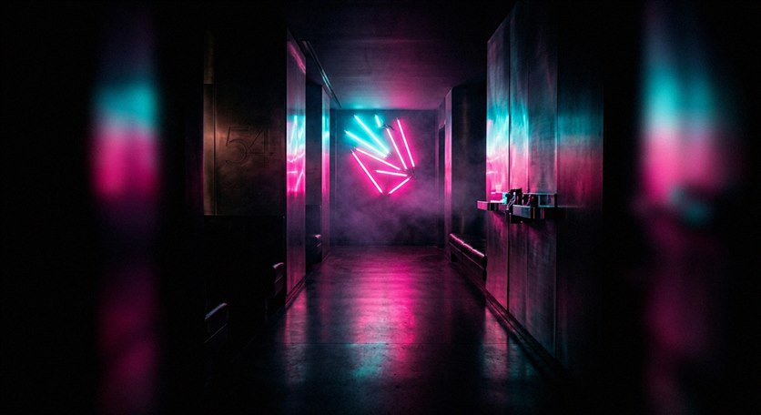 Modern casino interior with neon lighting